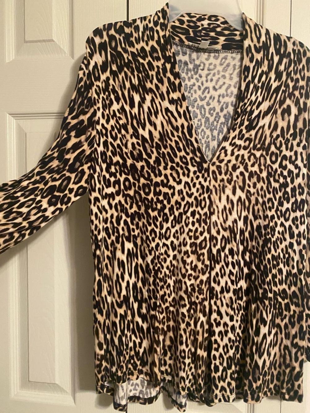 Spense Leopard Print V-Neck Blouse - Tan & Black animal print Large Petite